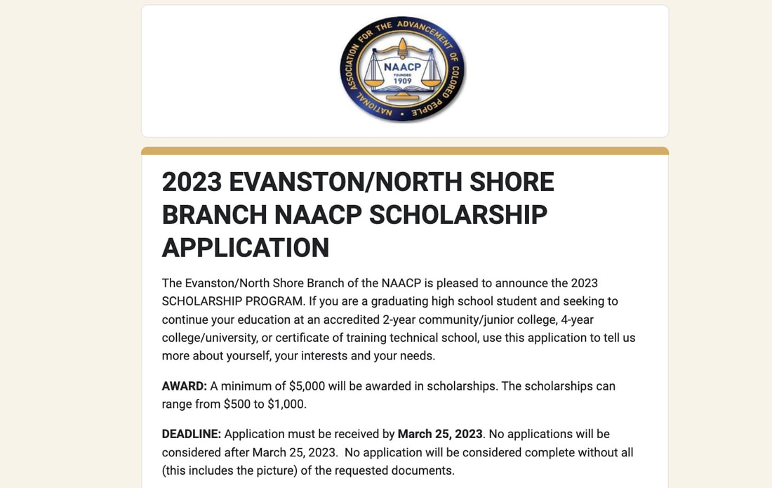 2023 EVANSTON/NORTH SHORE BRANCH NAACP SCHOLARSHIP APPLICATION image of the document